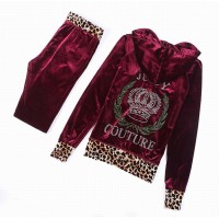 Juicy Couture Tracksuits Crown Leopard Velour Dark Red 2157