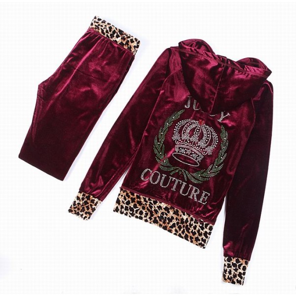 Juicy Couture Tracksuits Crown Leopard Velour Dark Red 2157