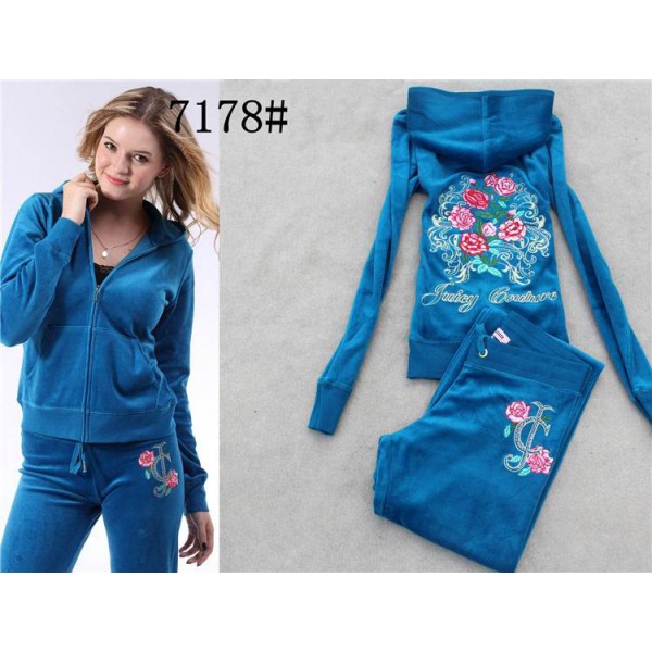 Juicy Couture Tracksuits Flowers Velour Blue 7178