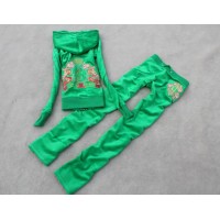 Juicy Couture Tracksuits JC Flowers Velour Green 803