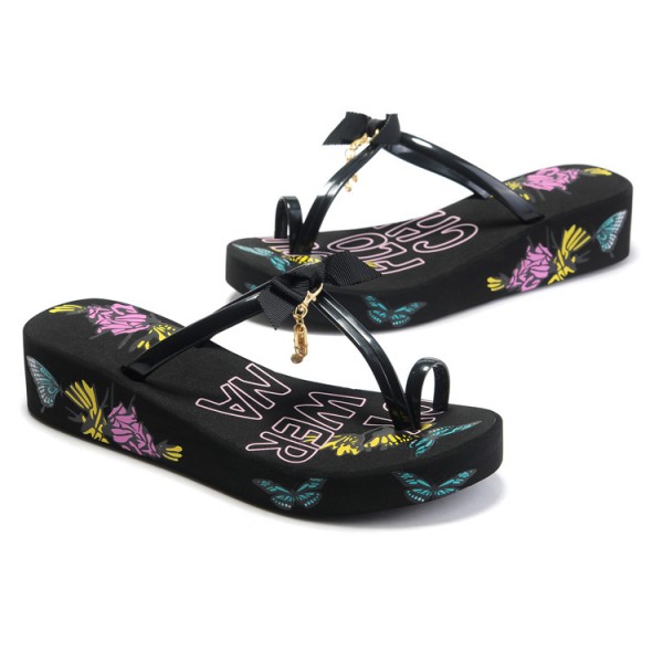 Juicy Couture Flip Flops Butterfly Prints & T-strap Black