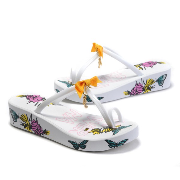 Juicy Couture Flip Flops Butterfly Prints & T-strap White