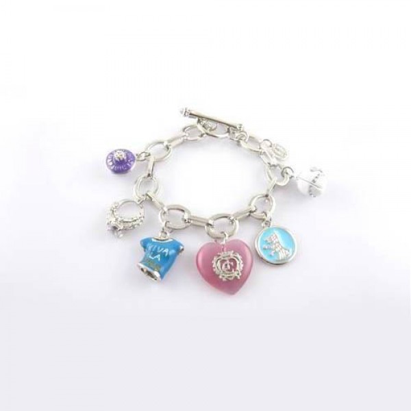 Juicy Couture Jewelry Charm Pink Heart Accessories Toggle Silver Bracelet