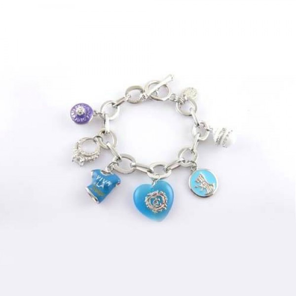 Juicy Couture Jewelry Charm Blue Heart Accessories Toggle Silver Bracelet