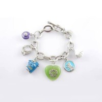 Juicy Couture Jewelry Charm Green Heart Accessories Toggle Silver Bracelet Juicy Couture Jewelry Charm Green Heart Accessories Toggle Silver Bracelet