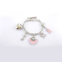 Juicy Couture Jewelry Pink Heart & Chic Bow Silver Bracelet Juicy Couture Jewelry Pink Heart & Chic Bow Silver Bracelet