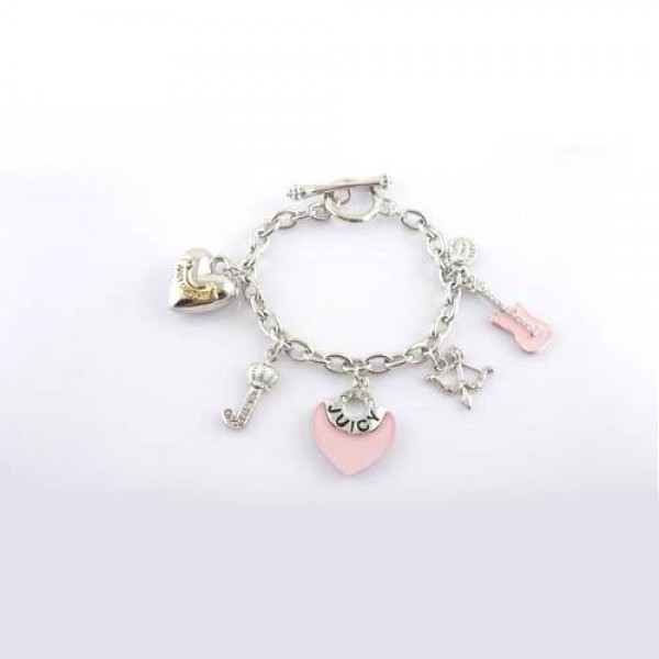 Juicy Couture Jewelry Pink Heart & Chic Bow Silver Bracelet