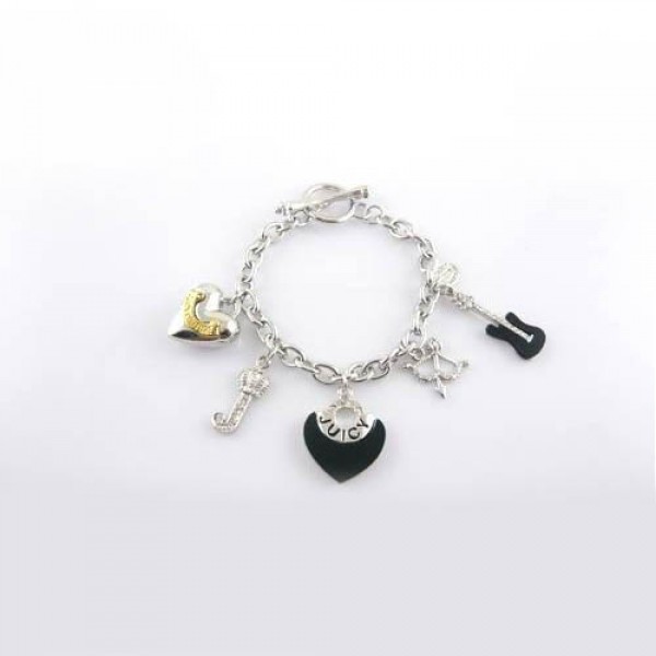 Juicy Couture Jewelry Black Heart & Chic Bow Silver Bracelet