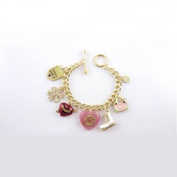 Juicy Couture Jewelry Chain Heart Accessories Bracelet Gold/Pink