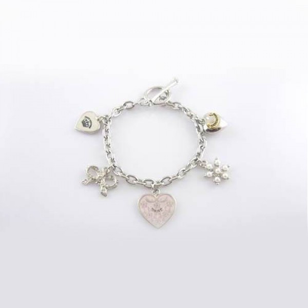 Juicy Couture Jewelry Heart & Bow Bracelet Silver/Pink