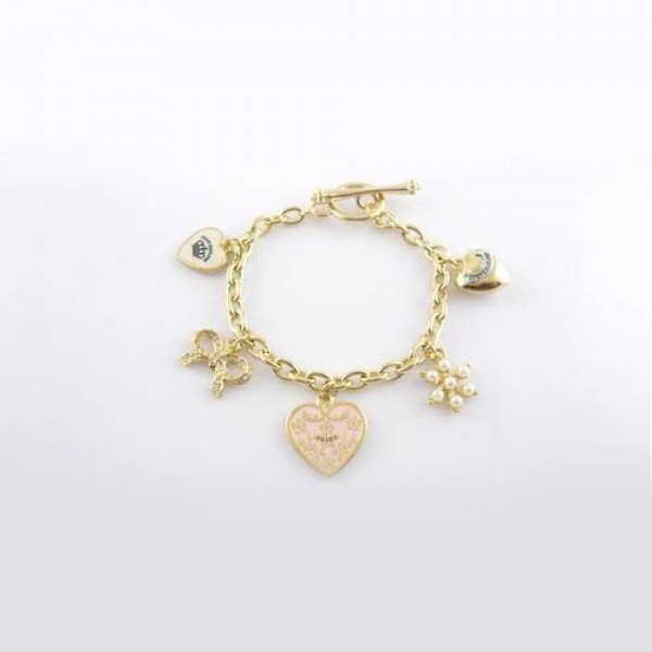 Juicy Couture Jewelry Heart & Bow Bracelet Gold /Pink