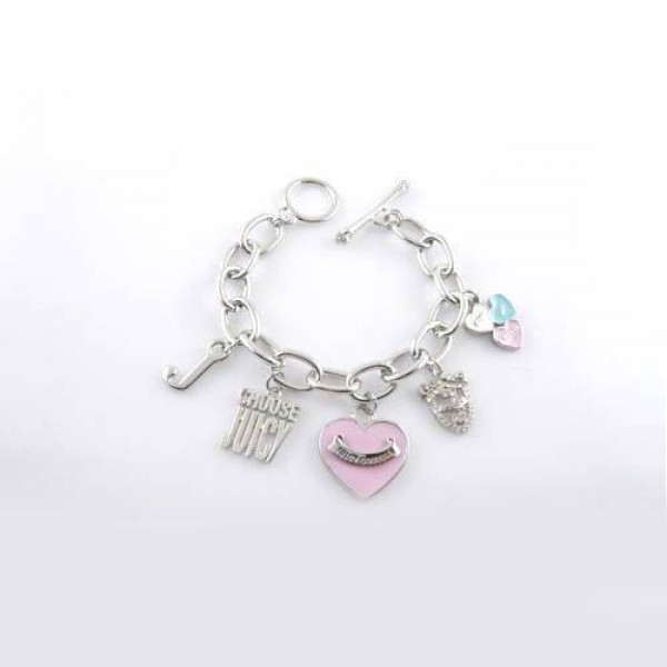 Juicy Couture Jewelry Heart & "J" Tag Bracelet Silver/Pink