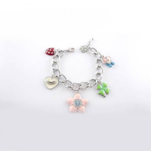 Juicy Couture Jewelry Flower & Four-leaf Clover Silver Bracelet