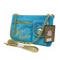 Juicy Couture Crossbody Bags Velour Rose Embroidery Deep Sky Blue Juicy Couture Crossbody Bags Velour Rose Embroidery Deep Sky Blue