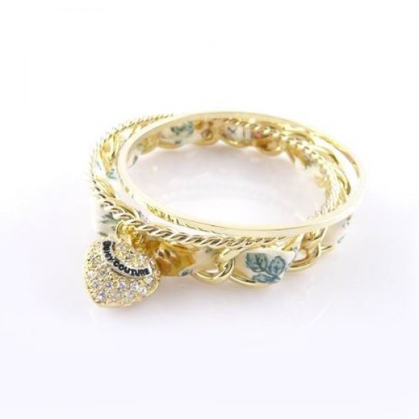 Juicy Couture Jewelry Shiny Heart Blue Flower Golden Bracelet