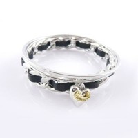 Juicy Couture Jewelry Shiny Heart Black Strap Silver Bracelet Juicy Couture Jewelry Shiny Heart Black Strap Silver Bracelet
