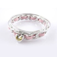 Juicy Couture Jewelry Shiny Heart Pink Strap Silver Bracelet Juicy Couture Jewelry Shiny Heart Pink Strap Silver Bracelet