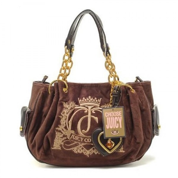 Juicy Couture Handbags Velour Crown Crest Fashion Brown