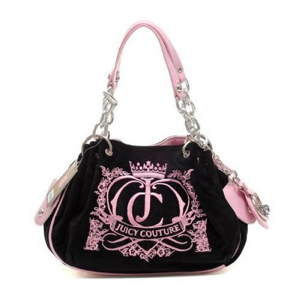 Juicy Couture Handbags Velour Crown Crest Fashion Black/Pink