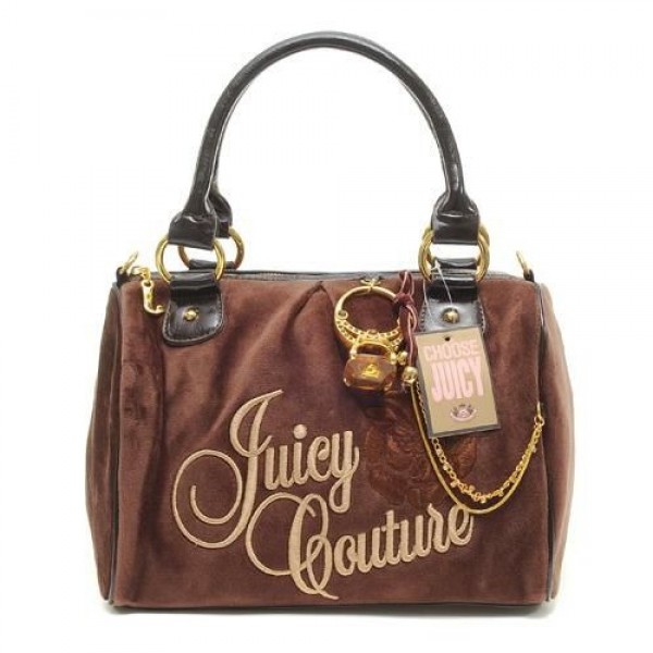 Juicy Couture Handbags Velour Flower Embroidery Madge Brown