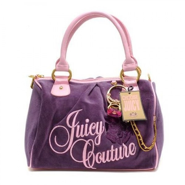 Juicy Couture Handbags Velour Flower Embroidery Madge Purple