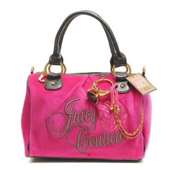 Juicy Couture Handbags Velour Flower Embroidery Madge Fuschia