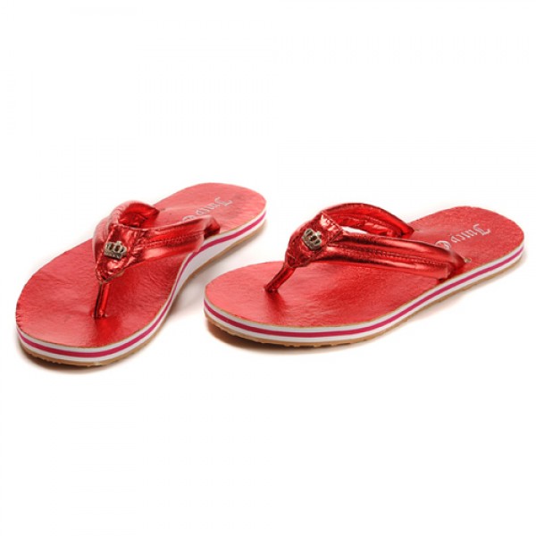 Juicy Couture Flip Flops Lucky Distressed Metallic Red