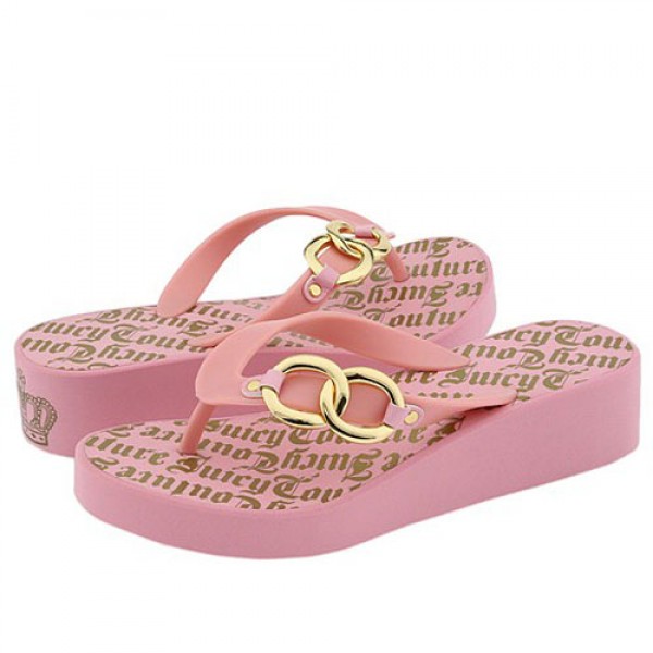 Juicy Couture Flip Flops Gold Hoop Midheel Pink
