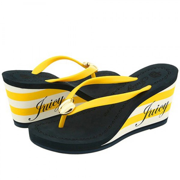 Juicy Couture Flip Flops Signture Crown Wedgel Black/Yellow