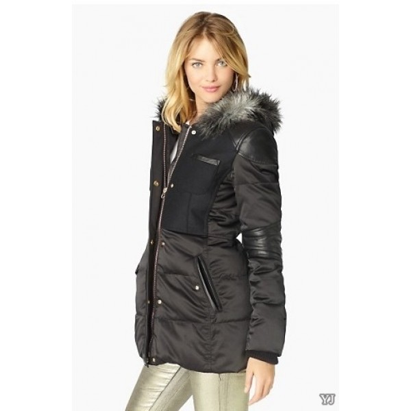 Juicy Couture Jackets Outwear Touch of Fur Puffer Coat Black