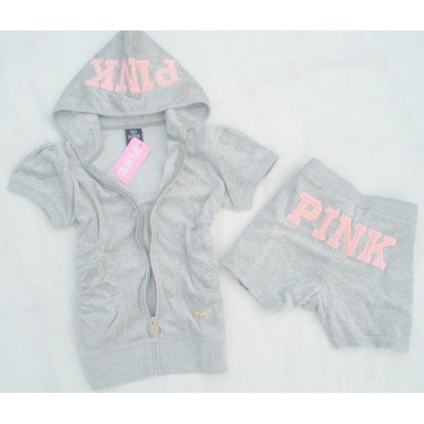 Juicy Couture Short Tracksuits Pink Summer Velour Hoodie Silver Lining