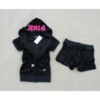 Juicy Couture Short Tracksuits Pink Summer Velour Hoodie Black Juicy Couture Short Tracksuits Pink Summer Velour Hoodie Black