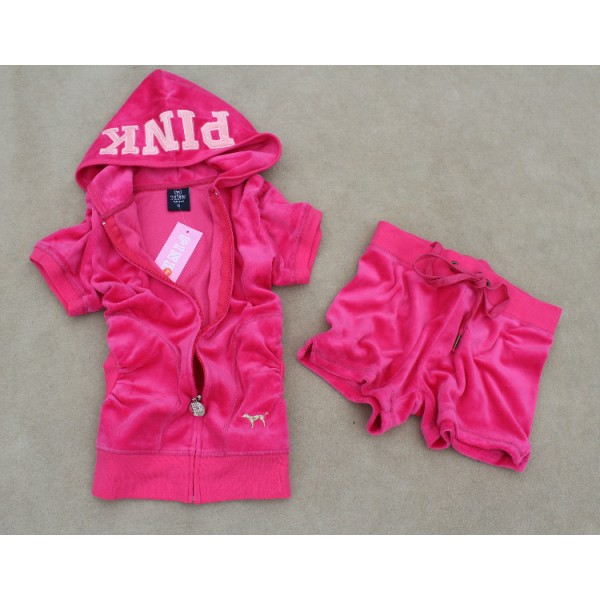 Juicy Couture Short Tracksuits Pink Summer Velour Hoodie Dragonfruit
