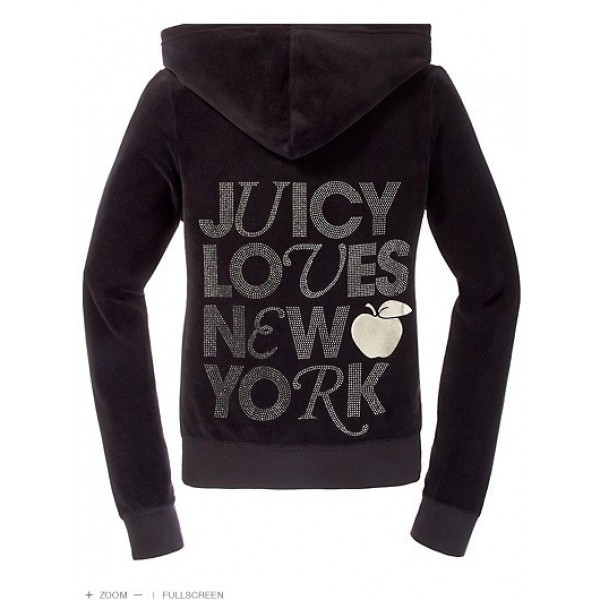 Juicy Couture Tracksuits "Juicy Loves New York" Velour Hoodie Charcoal Gray