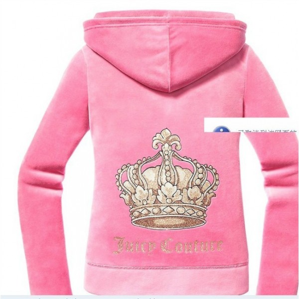 Juicy Couture Tracksuits Big Crown Logo Velour Hoodie Pink Outlet