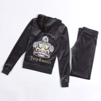 Juicy Couture Tracksuits Crown Logo Velour Hoodie Black-Grey Juicy Couture Tracksuits Crown Logo Velour Hoodie Black-Grey