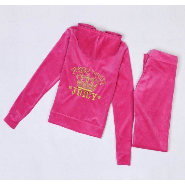 Juicy Couture Tracksuits Crown JUICY Velour Hoodie Fuchsia