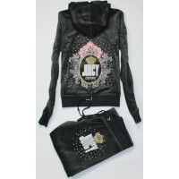 Juicy Couture Tracksuits Crown Logo Middle Velour Hoodie Black-Grey Juicy Couture Tracksuits Crown Logo Middle Velour Hoodie Black-Grey