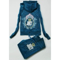 Juicy Couture Tracksuits Crown Logo Middle Velour Hoodie Cyan Juicy Couture Tracksuits Crown Logo Middle Velour Hoodie Cyan