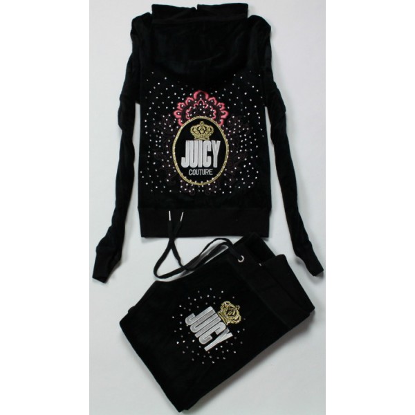 Juicy Couture Tracksuits Crown Logo Middle Velour Hoodie Black
