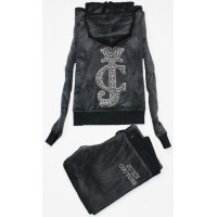 Juicy Couture Tracksuits Crest JC Velour Hoodie Black-Grey Juicy Couture Tracksuits Crest JC Velour Hoodie Black-Grey