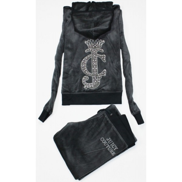 Juicy Couture Tracksuits Crest JC Velour Hoodie Black-Grey