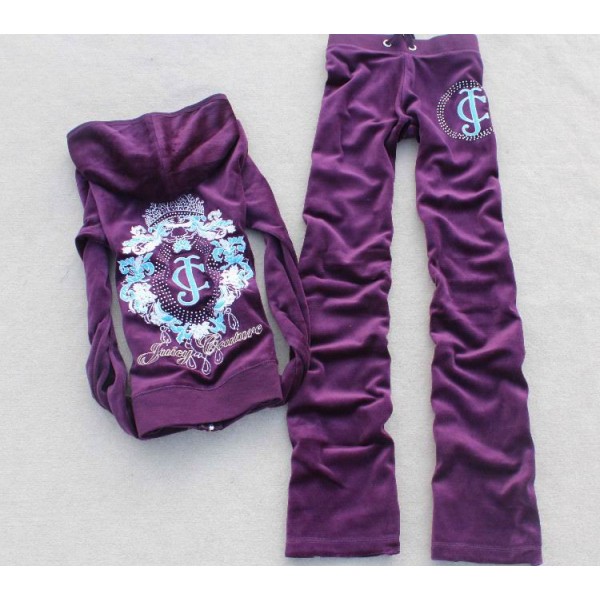 Juicy Couture Tracksuits Crest JC Middle Velour Hoodie Purple