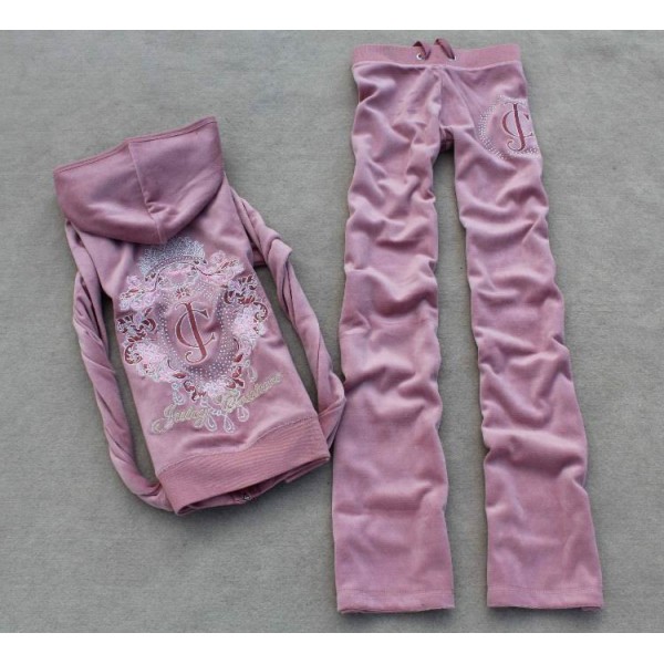 Juicy Couture Tracksuits Crest JC Middle Velour Hoodie Fandango Pink