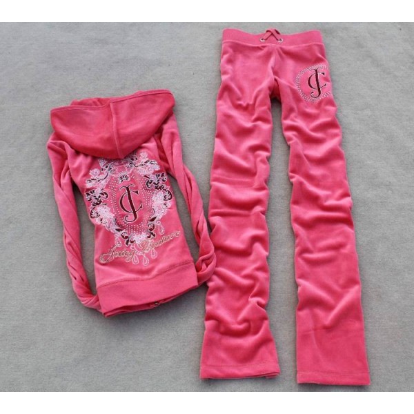 Juicy Couture Tracksuits Crest JC Middle Velour Hoodie Pink