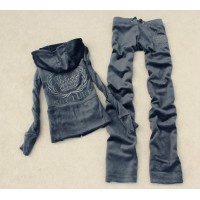 Juicy Couture Tracksuits Crown Couture Velour Hoodie Black-Grey