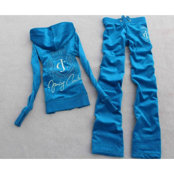 Juicy Couture Tracksuits JC Logo Velour Hoodie Cyan