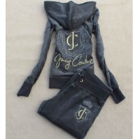 Juicy Couture Tracksuits JC Logo Velour Hoodie Black-Grey Juicy Couture Tracksuits JC Logo Velour Hoodie Black-Grey