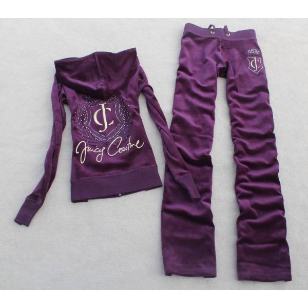 Juicy Couture Tracksuits JC Logo Velour Hoodie Purple