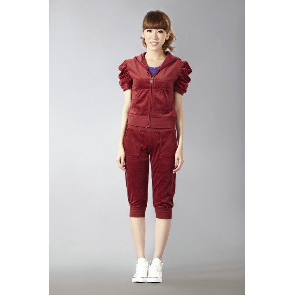 Juicy Couture Short Tracksuits Orignal Velour With Pocket Dark Red
